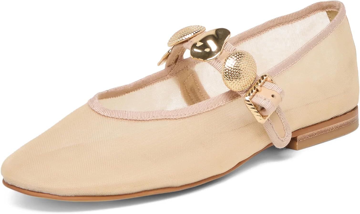 Ballet Flats for Women Round Toe Mary Jane Flats with Gold Adornments Elastic Strap Casual Dress ... | Amazon (US)