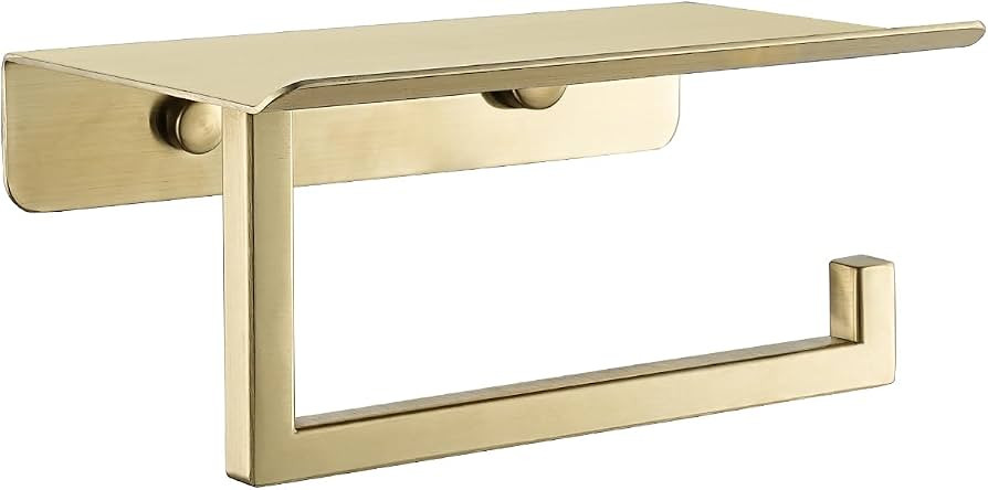 JQK Toilet Paper Holder Shelf, Bathroom Tissue Roll Holder with Phone Shelf, 5 Inch 304 Stainless... | Amazon (US)