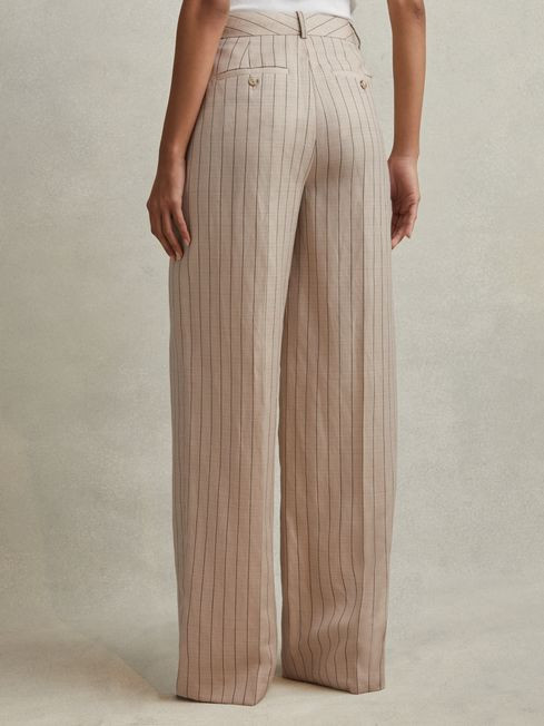 Wool Blend Striped Wide Leg Trousers in Neutral | Reiss US