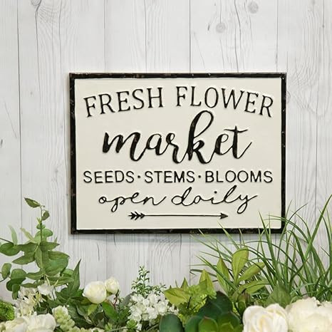 Metal Fresh Flower Market Sign Vintage Garden Wall Mounted Plaque Wall Art | Amazon (US)
