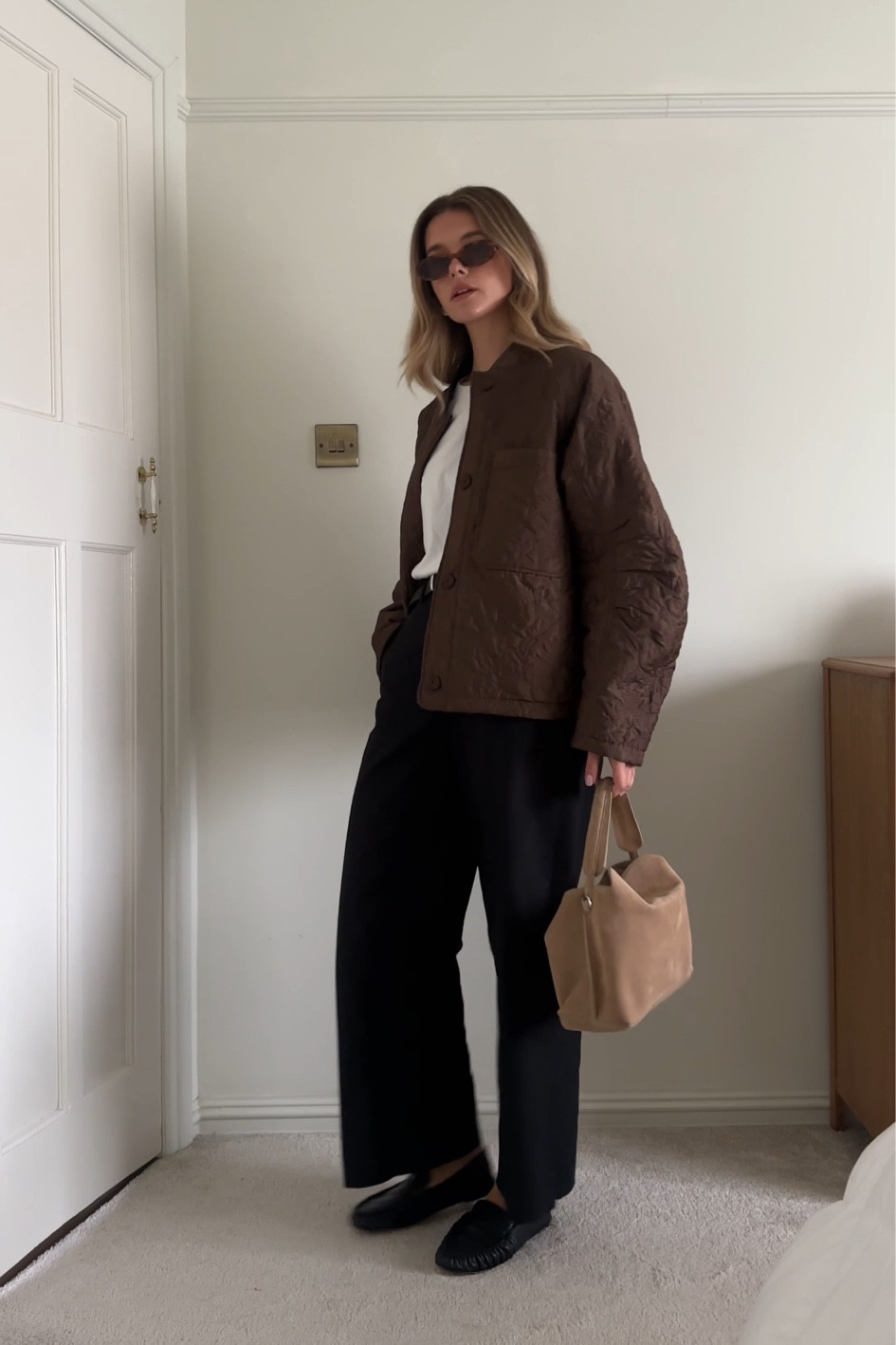 Uniqlo, American Vintage, Flattered, loafer, black trousers, white tee, brown jacket, suede bag, autumn outfit, transitional outfit 

#LTKeurope #LTKautumn #LTKuk