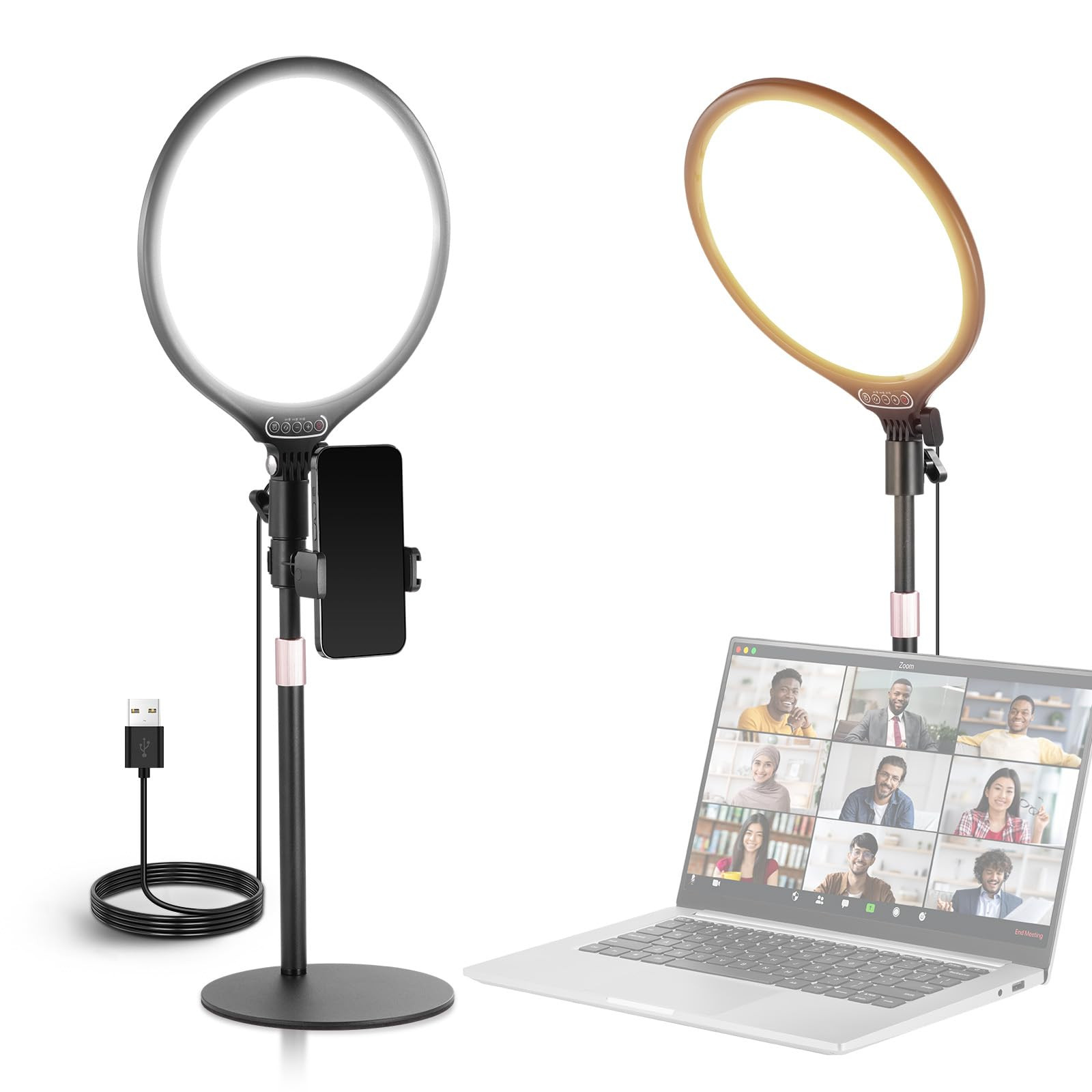 NEEWER Basics 10.5" Desk Ring Light with Stand/Phone Holder/Timer, 3000-6500K Full Screen 15W LED... | Amazon (US)