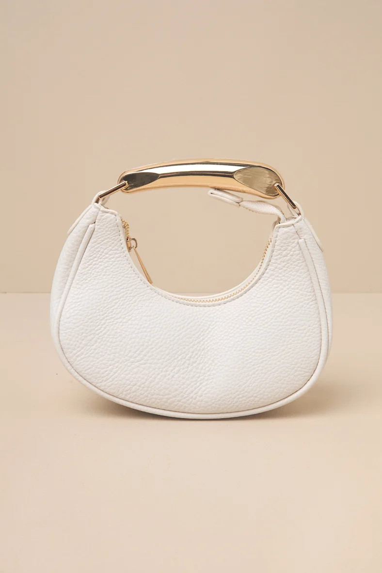 Iconic Effect White and Gold Crescent Metal Handbag | Lulus