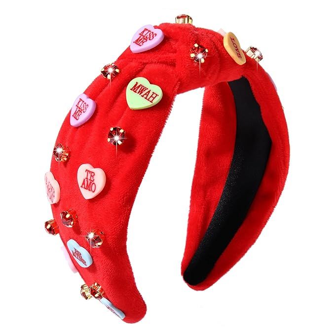 boderier Valentines Day Headband for Women XOXO KISSME Candy Conversation Heart Headband Jeweled ... | Amazon (US)