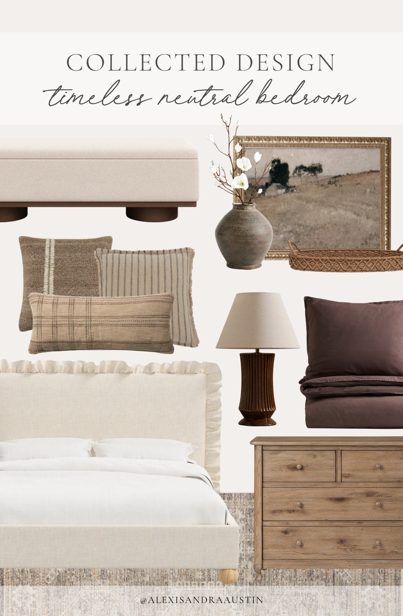 Timeless, collected style in the bedroom. Loving the neutral tones and unique details for a refresh and refined look.

Home finds, neutral, home info, furniture, favorites, neutral, wood tones, upholstered, bedframe, storage bench, table, lamp, collected style, bedroom, refresh, cozy, throw pillow, moody, duvet, neutral, area, rug, McGee and Co, Wayfair, Lulu, and Georgia, Loloi, Etsy, pottery, barn, style, shop the look!

#LTKSeasonal #LTKHome