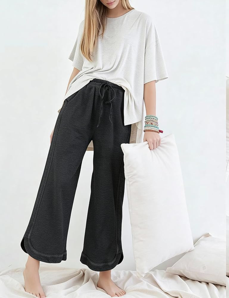 Kissonic Wide Leg Sweatpants Women Casual Baggy Acid Washed Pants Athletic Drawstring High Waist ... | Amazon (US)