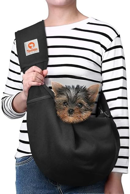 Tomkas Small Dog Sling Carrier - Adjust. Strap & Zip Pocket - Suitable for Puppies (Black) | Amazon (US)