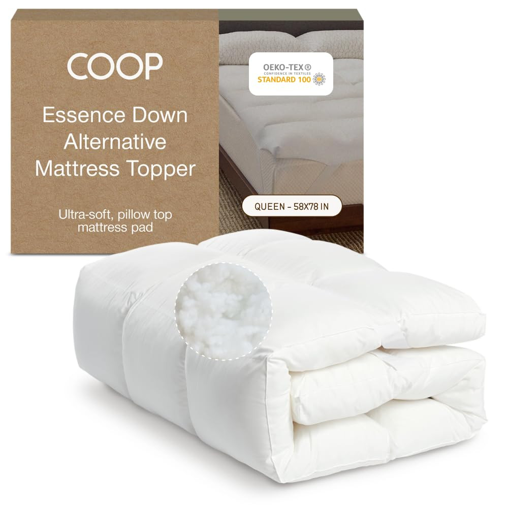 Coop Home Goods Essence Down Alternative Mattress Topper Queen, Plush 2-Inch Gusset and Baffle Bo... | Amazon (US)