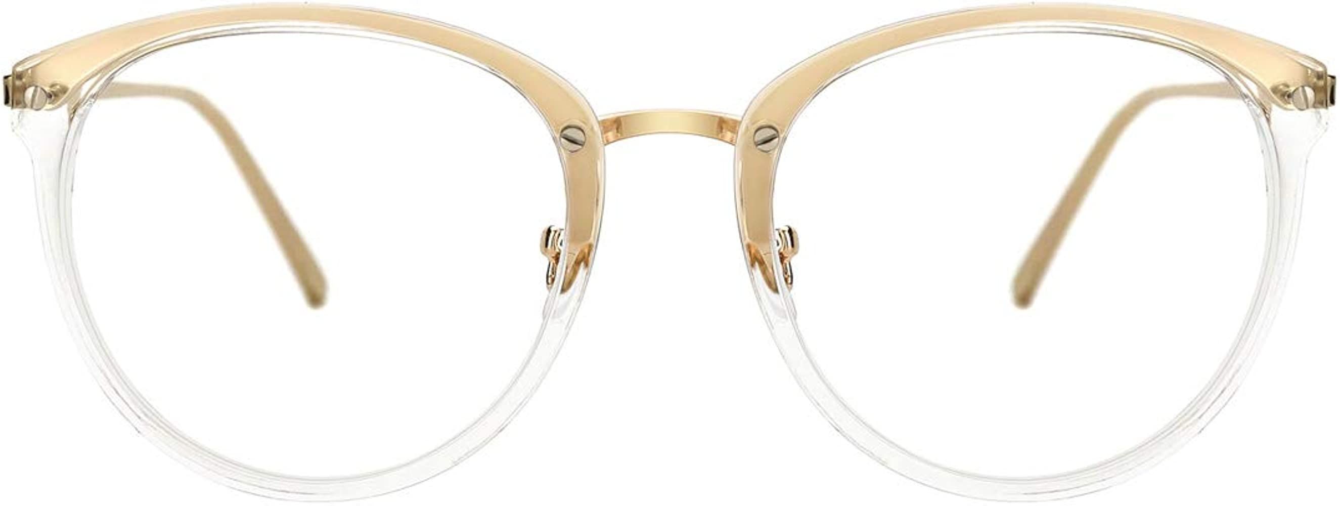 TIJN Blue Light Blocking Vintage Round Metal Optical Eyewear Clear Eyeglasses Frame for Women | Amazon (US)