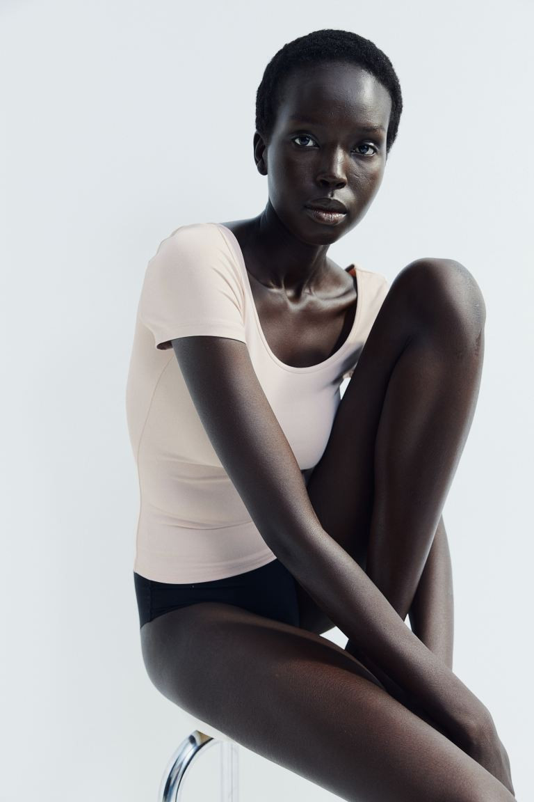 Microfiber Scoop-neck Top - Powder pink - Ladies | H&M US | H&M (US + CA)