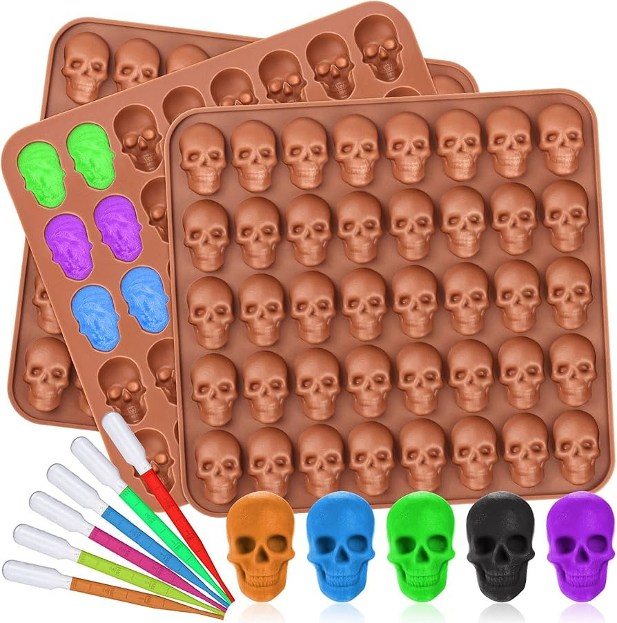 3 Pack Gummy Skull Silicone Candy Molds, Halloween Mini Skull Mold with 6 Droppers Non-stick Cand... | Amazon (US)