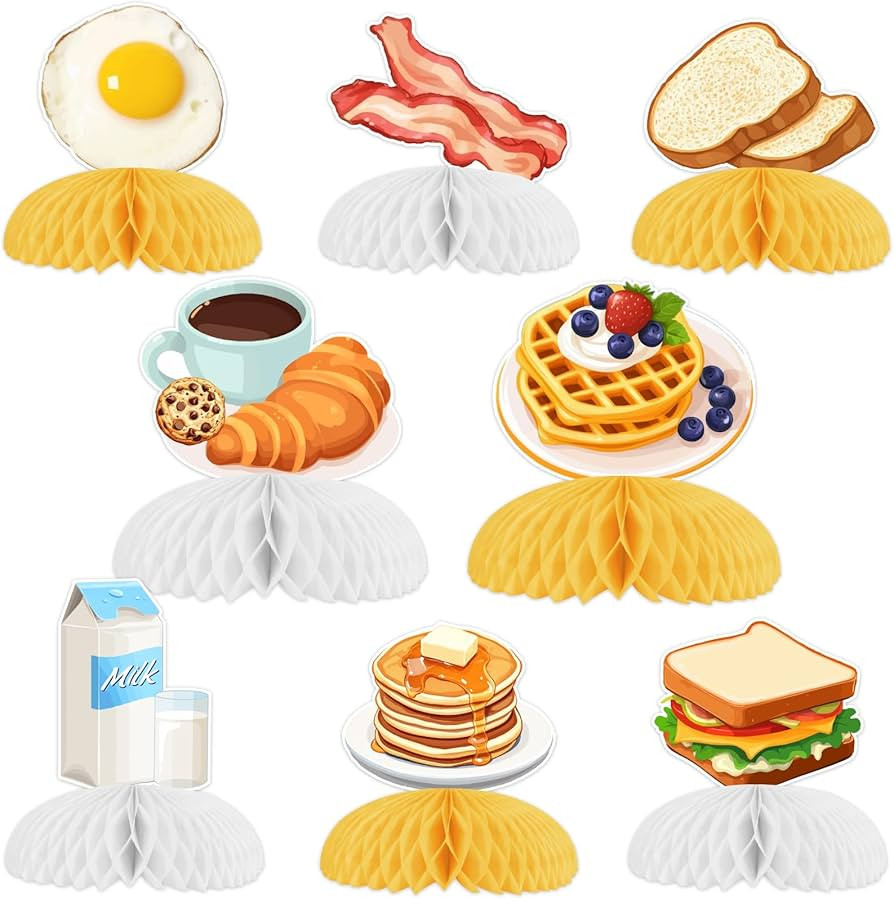 Funmemoir Breakfast Party Decorations - 8PCS Honeycomb Centerpieces, Breakfast Brunch Bacon Fried... | Amazon (US)