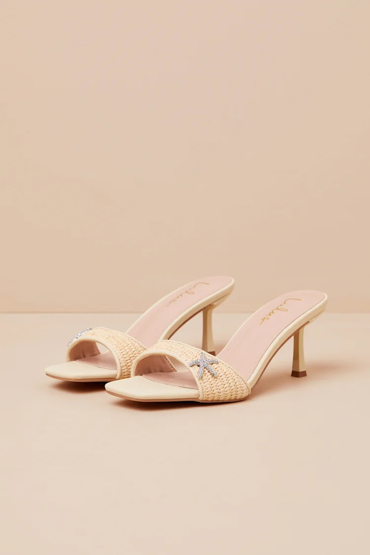Tahnia Natural Raffia Starfish High Heel Slide Sandals | Lulus