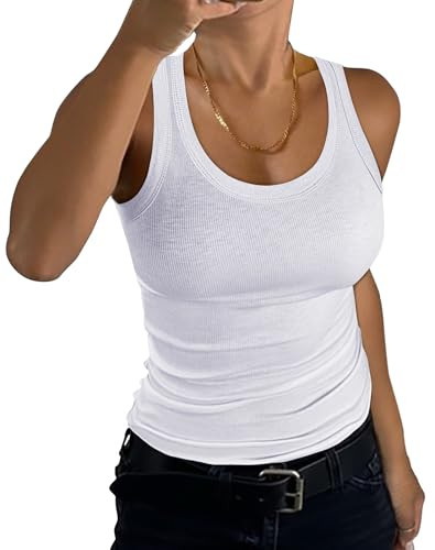 GEMBERA Womens Scoop Neck Sleeveless Racerback Ribbed Knit Slim Fitted Basic Tank Top Shirt(3955 ... | Amazon (US)