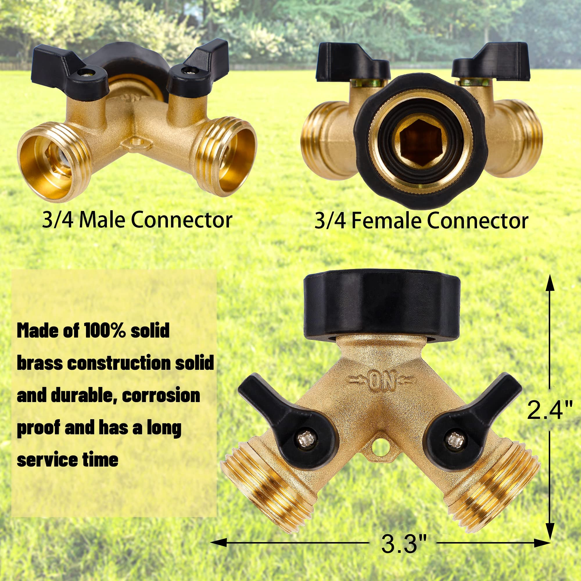 Biswing Garden Hose Splitter 2 Way, Heavy Duty Brass Connector Tap Splitter, Y Splitter 2 Valves ... | Amazon (US)