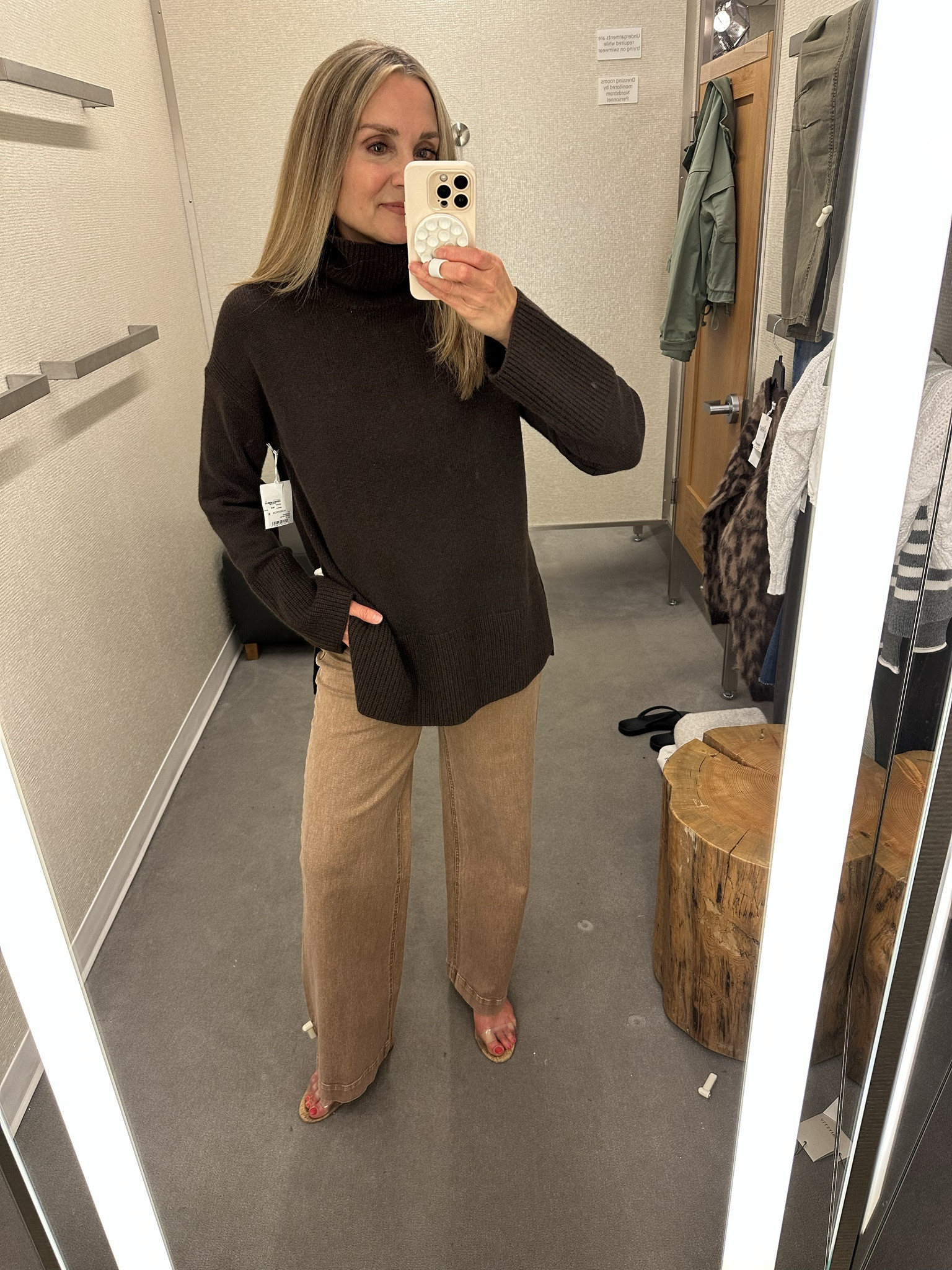 The best from my Nordstrom tryon! What came home with me: cashmere turtleneck brown sweater, striped roll neck sweater, denim top, kut from the kloth brown pants. Also loved the olive pants and jacket! Wearing xs in tops and 2/25 in bottoms

#LTKOver40 #LTKFindsUnder100 #LTKSaleAlert