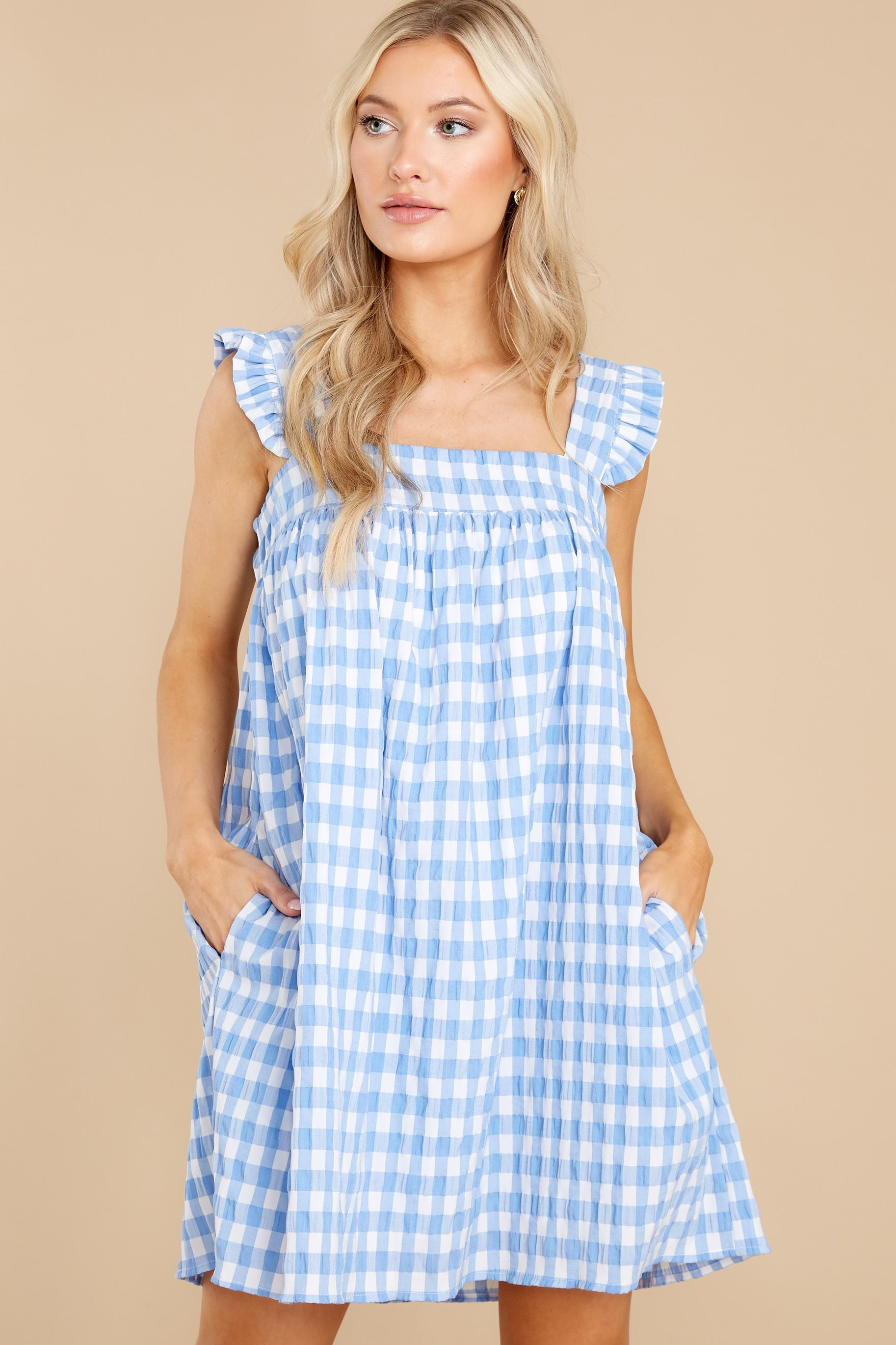 Relaxing Days Blue Gingham Dress | Red Dress 