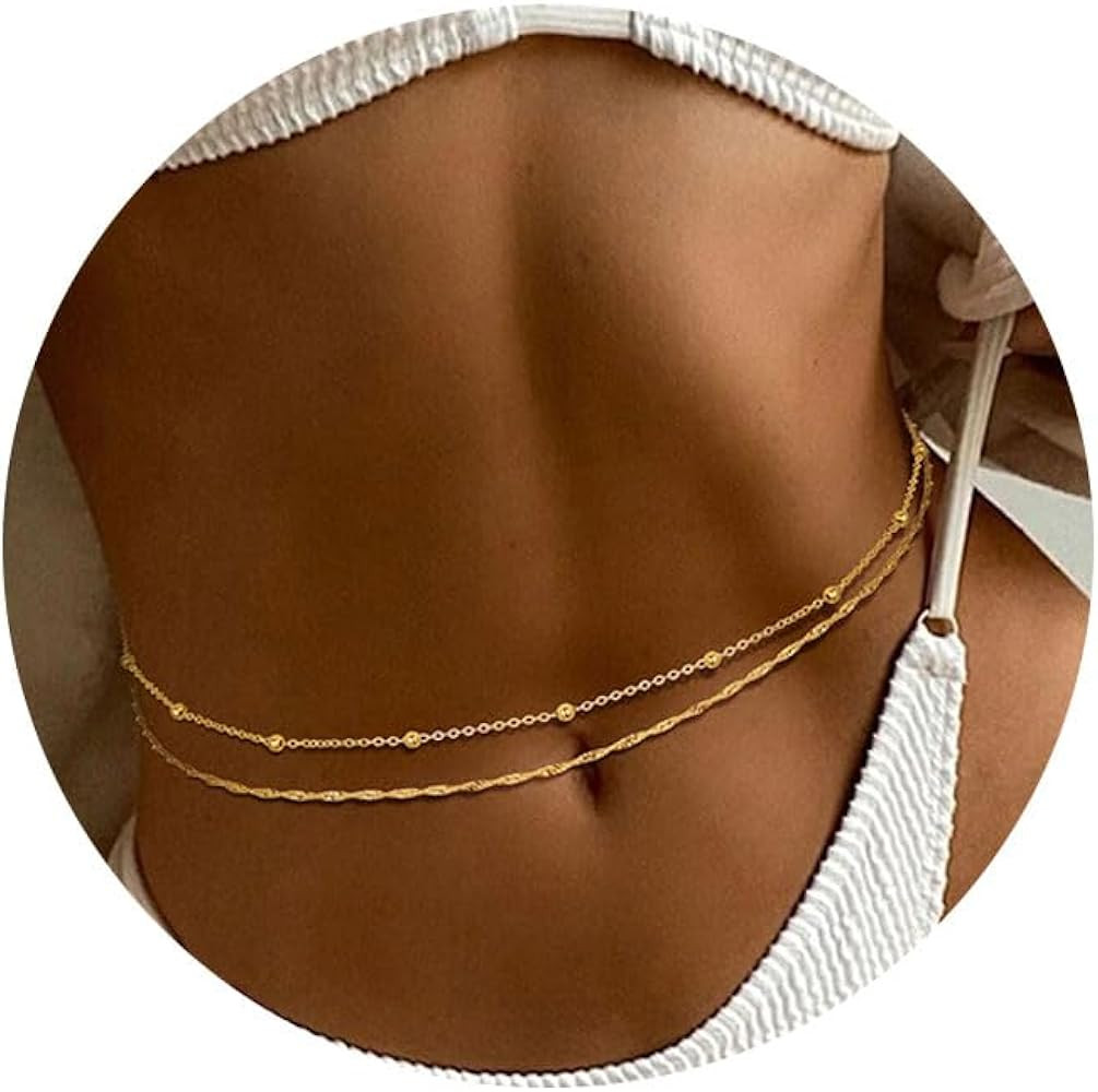 REVOLIA 2Pcs 18K Gold Plated Waist Chains for Women Layered Belly Chains Gold Pearl Beaded Chains... | Amazon (US)