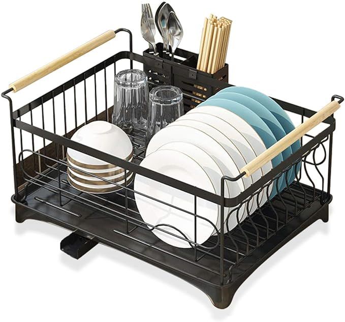 BRIAN & DANY Dish Drying Rack with Drip Tray, Stainless Steel Dish Drainer with Wooden Handles an... | Amazon (US)