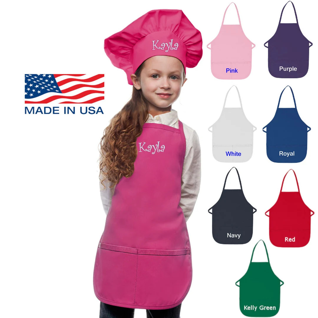 Personalized Kids Apron and Chef Hat Set, Embroidered Monogrammed, Cook Uniform, Chef Gift, Cooki... | Etsy (US)