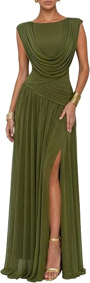 Athena Women's Convertible Cowl Neck Sleeveless Slit Maxi Dress | Front or back styling, ruched w... | Amazon (US)
