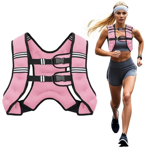 Poudee Weighted Vest, 12LB Weight Vest for Men Women, Body Weight Vests Adjustable with Reflective Stripe for Strength Training, Running, Training Workout, Jogging, Walking - 12LB, Light Pink | Amazon (US)