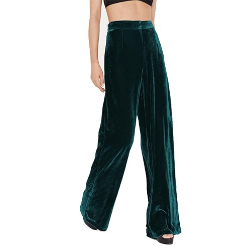 ODOLDI Velvet Pants for Women Wide Leg Green Velvet Pants Fall Winter High Waist Wide Leg Green Velvet Trousers Women's Velvet Wide Leg Pants with Pockets Dark Green X-Large | Amazon (US)