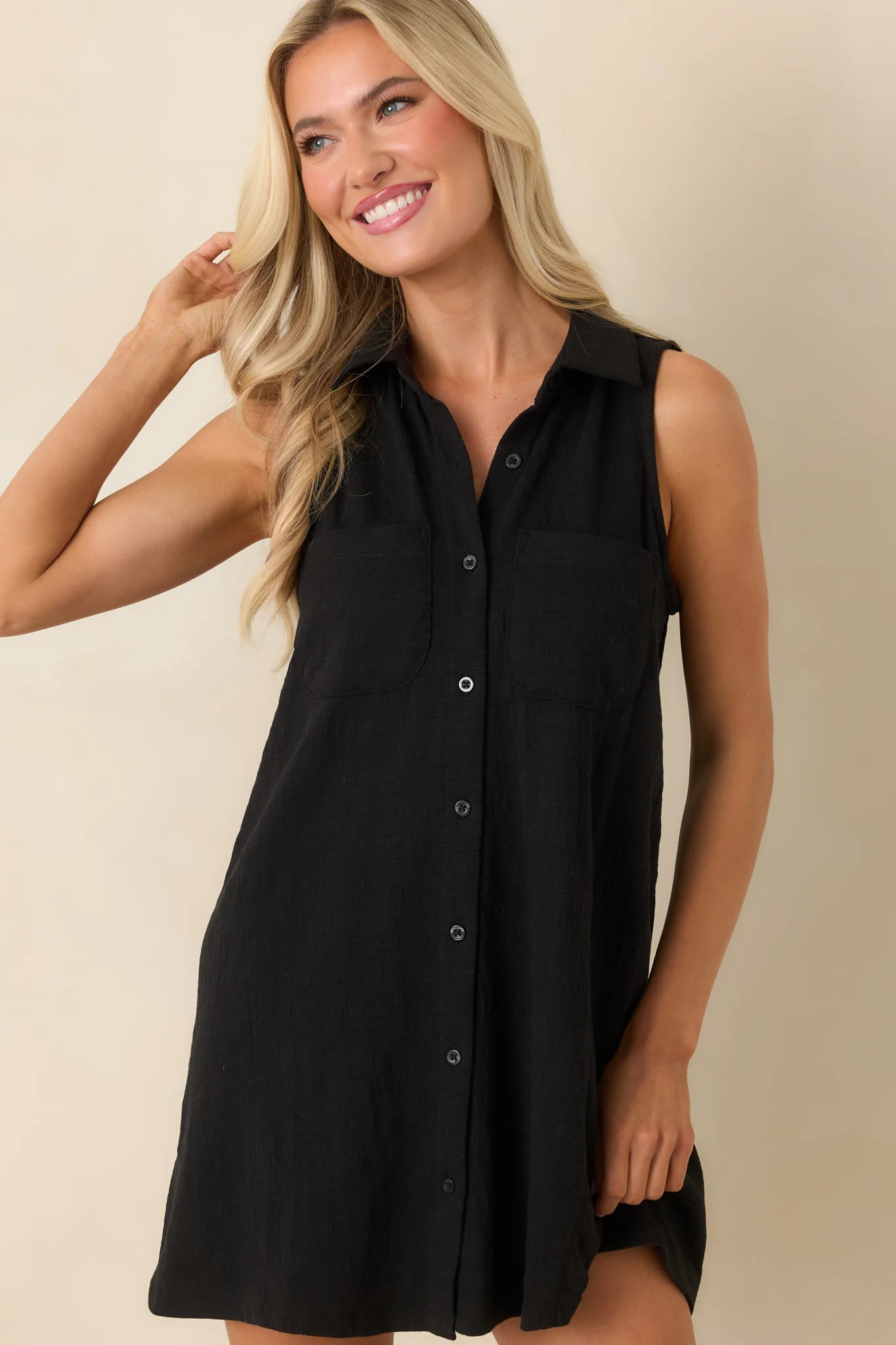 Z Supply New Light Black Textured Shirt Mini Dress | Red Dress
