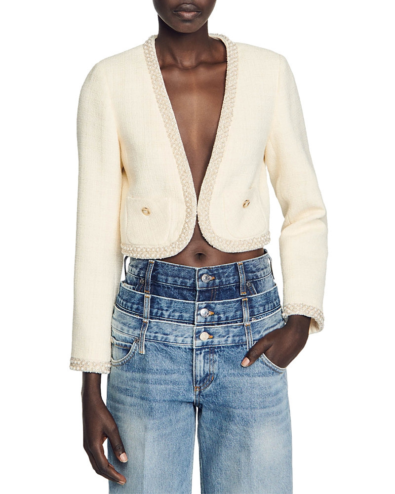 Sandro Bead Trim Cropped Tweed Jacket | Bloomingdale's (US)