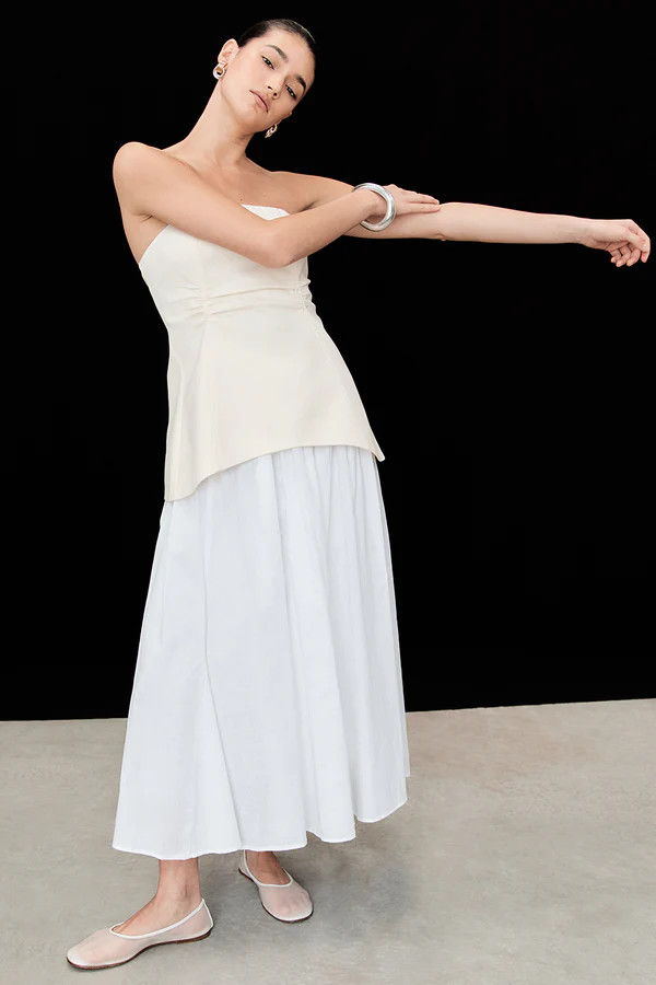 TIA WHITE LINEN CIRCLE MIDI SKIRT | DISSH