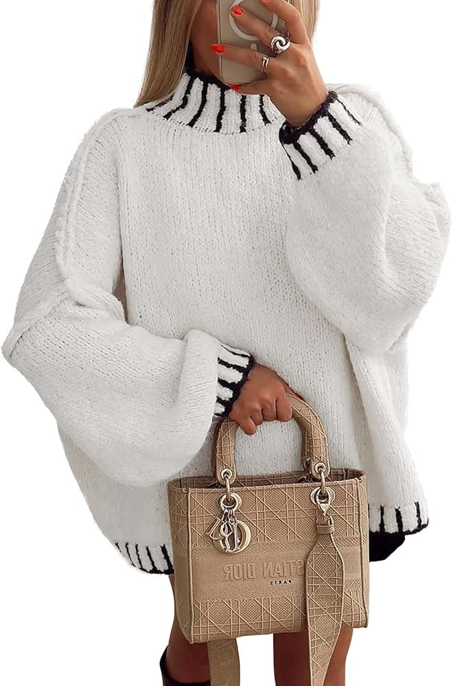 ATHMILE Womens Sweaters Fall Oversized Pullover Long Sleeve Mock Neck Chunky Knit Jumper Tops Win... | Amazon (US)