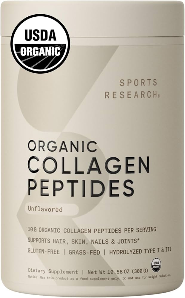 Sports Research Organic Collagen Peptides - Hydrolyzed Type I & III Collagen Protein Powder Made ... | Amazon (US)