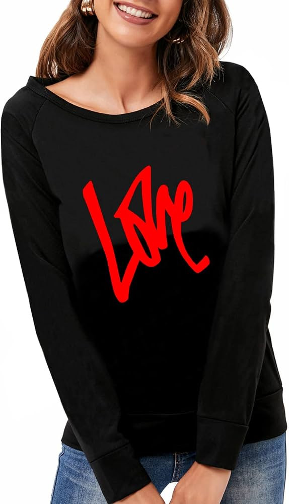 DDSOL Women Valentines Day Shirts Round Neck Long Sleeve Casual Heart T Shirt Love Sweatshirt | Amazon (US)