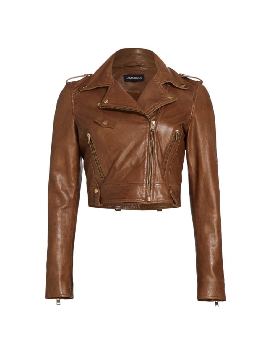 Ciara Leather Cropped Biker Jacket | Saks Fifth Avenue
