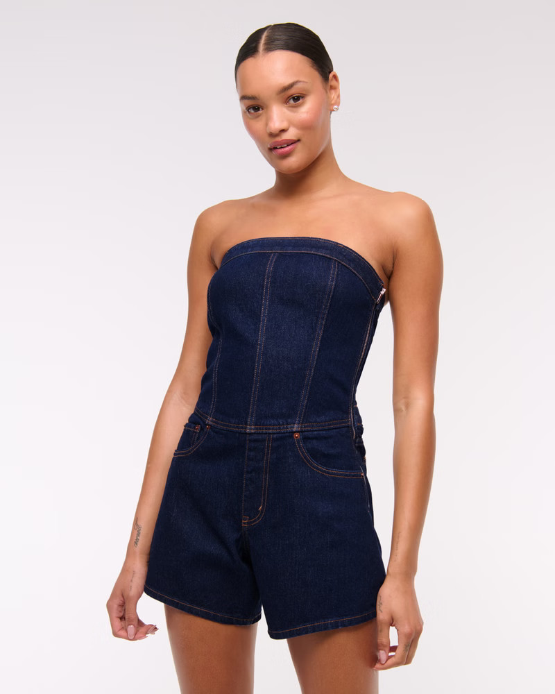 Women's Strapless Denim Romper | Women's Dresses & Jumpsuits | Abercrombie.com | Abercrombie & Fitch (US)
