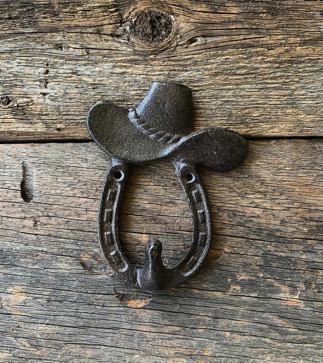 Cast Iron Cowboy Cowgirl Western Horseshoe Cowboy Hat Hook Hanger / Craft Supply for Shelf or Wal... | Etsy (US)