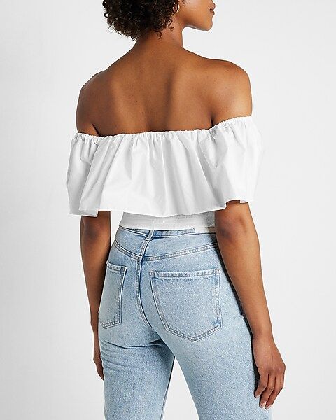 Off The Shoulder Ruffle Overlay Cropped Top | Express