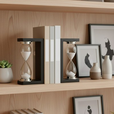 Decorative Hourglass Bookends for Bookshelf Decor - Elegant Book Ends for Book Accessories, Shelf, or Office Decor - Set of 2, 10", Black | Target