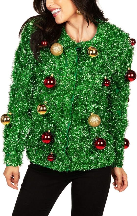 Women's Gaudy Garland Cardigan - Tacky Christmas Sweater with Ornaments | Amazon (US)