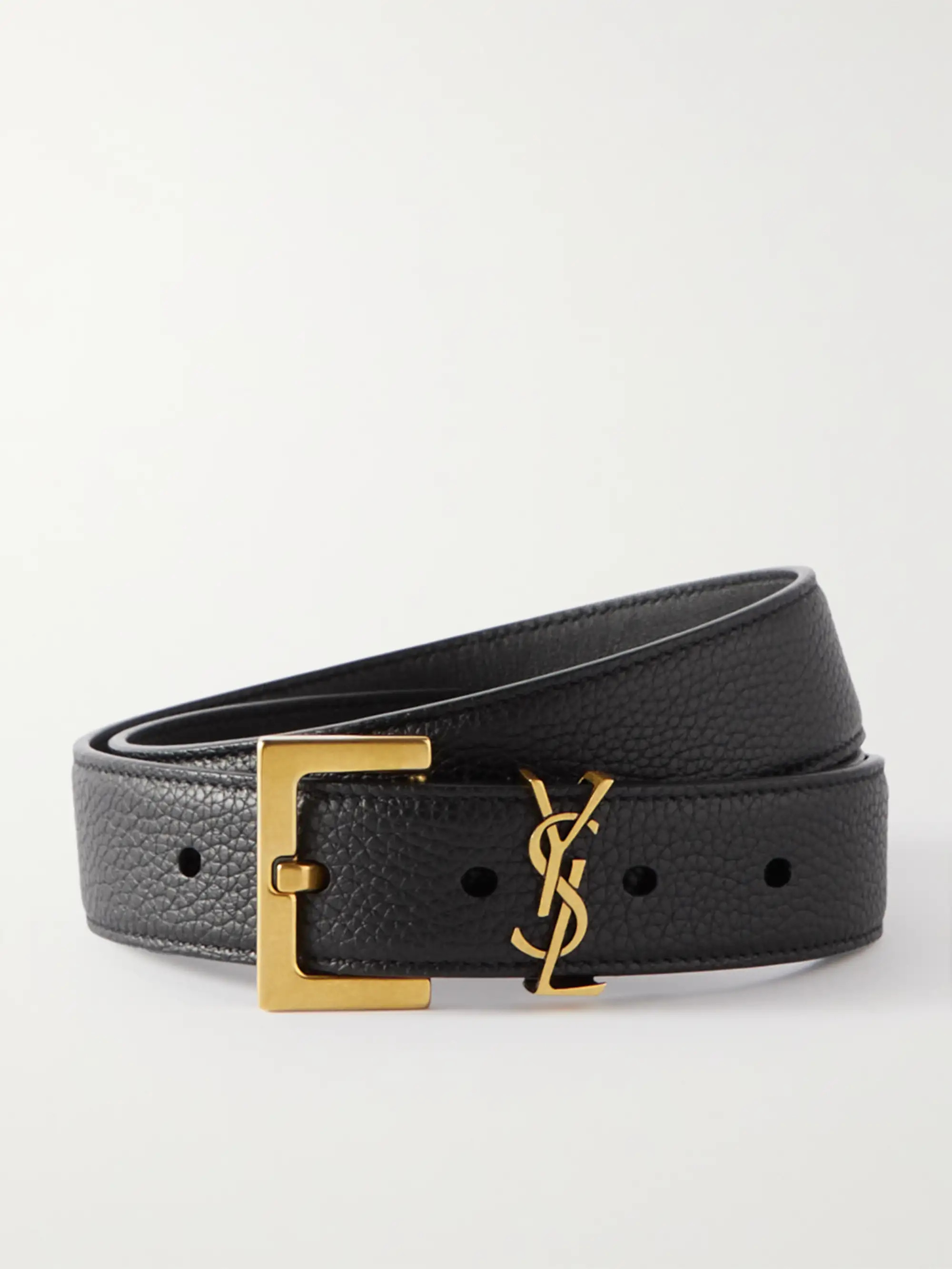 Black Monogramme textured-leather belt | SAINT LAURENT | NET-A-PORTER | NET-A-PORTER (UK & EU)