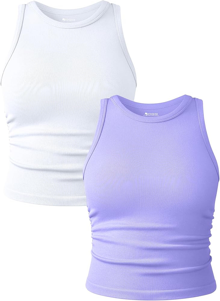 OQQ Women's 2 Piece Tank Tops Crew Neck Sleeveless Basic Stretch Casusal Yoga Crop Camis | Amazon (US)