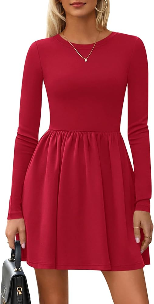 PRETTYGARDEN Women's Long Sleeve Mini Dresses 2026 Spring Casual Pleated A Line Party Cocktail Sh... | Amazon (US)