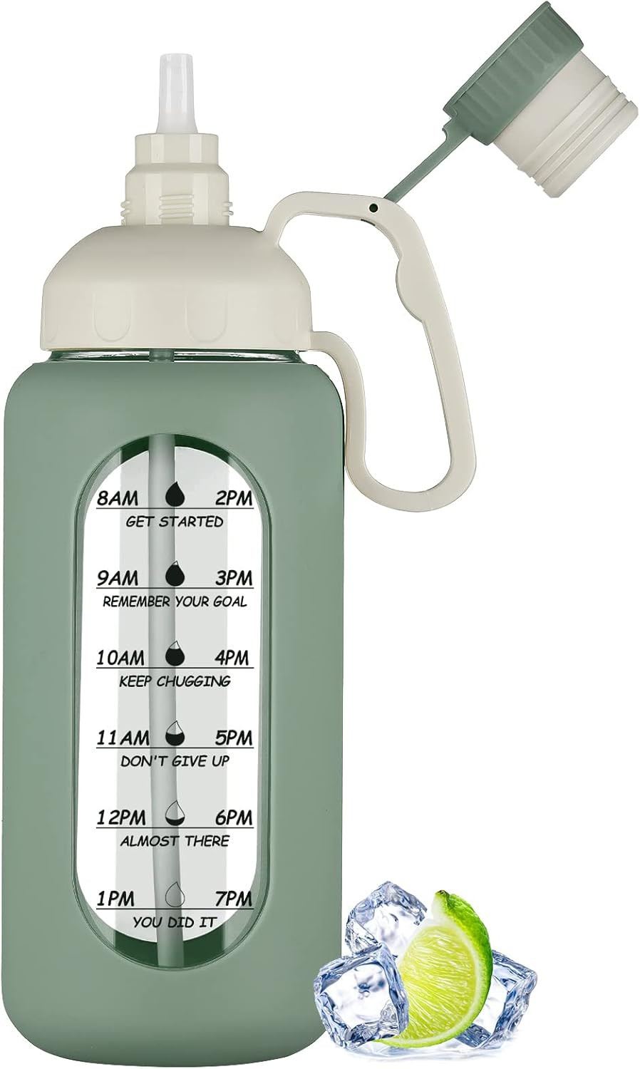 MUKOKO 64oz Glass Water Bottles with Straw, Half Gallon Water Bottle with Time Marker, Motivation... | Amazon (US)