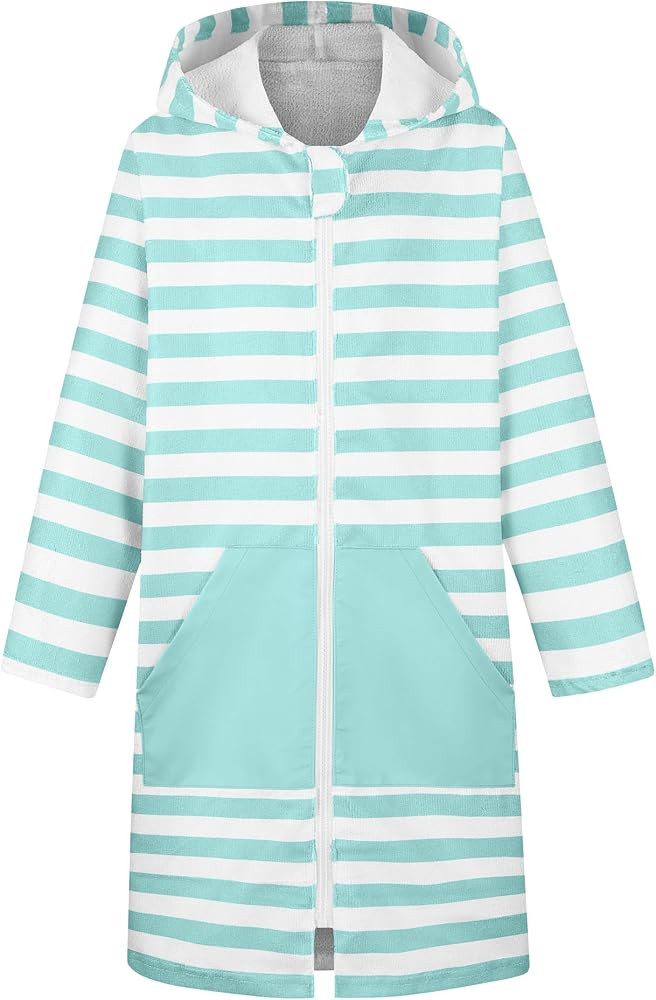 MissShorthair Kids' Hooded Towel Poncho with Zipper Beach Cover-Up with Pocket Swim Towel Robe fo... | Amazon (US)