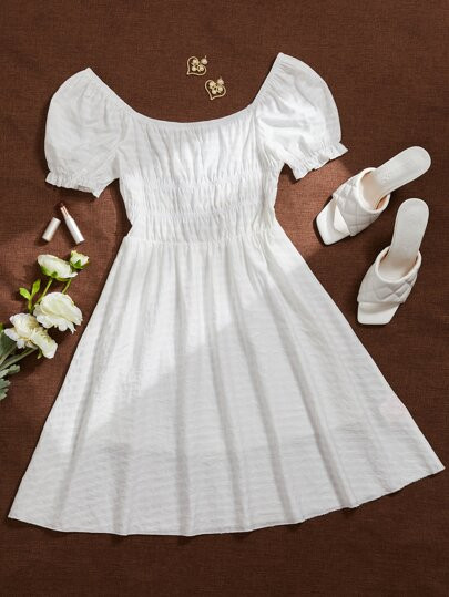 Shirred Puff Sleeve Dress | SHEIN