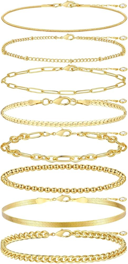 Gold Bracelets for Women, 14K Gold Plated Dainty Bracelets Set, Layered Chain Bracelets Pack Jewe... | Amazon (CA)
