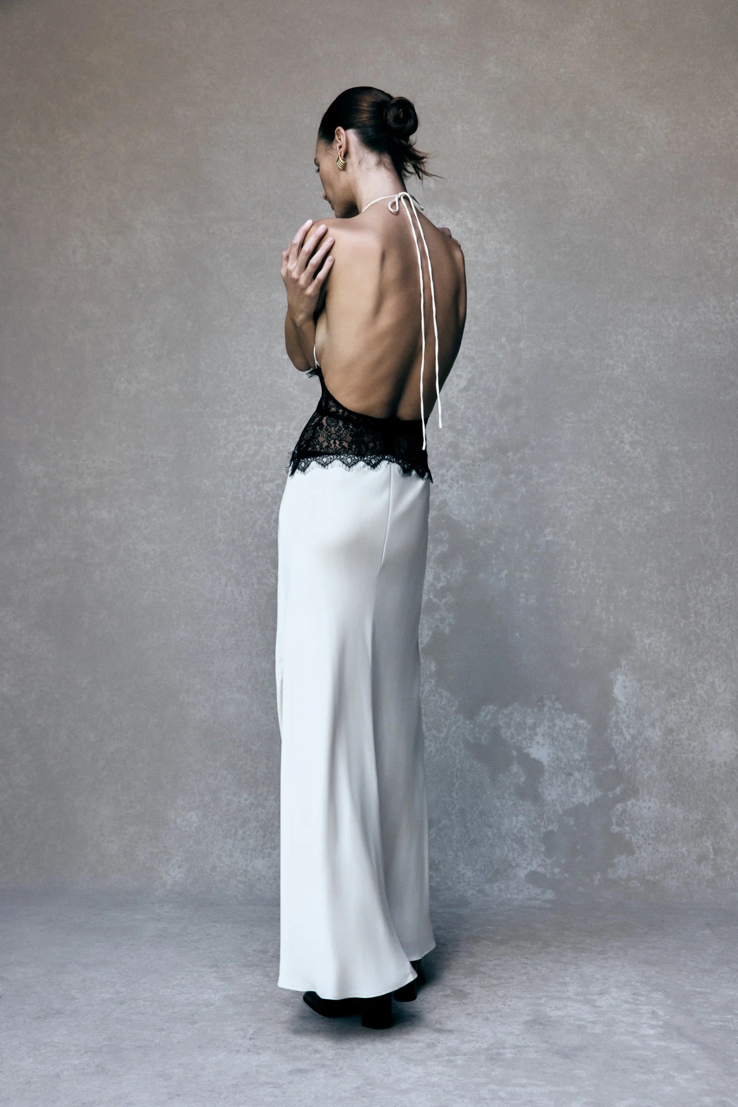 Dinah Lace And Satin Maxi Dress - Black/Ivory | Meshki UK