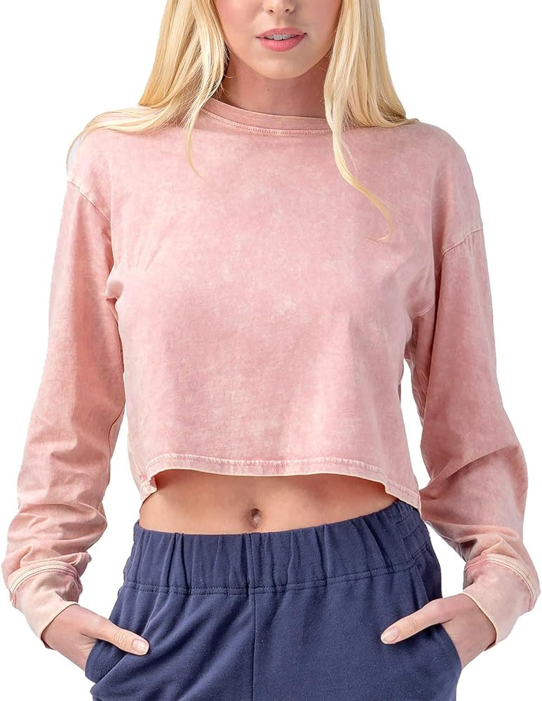 216 Women's Mineral Wash Long Sleeve Crop Top | Amazon (US)