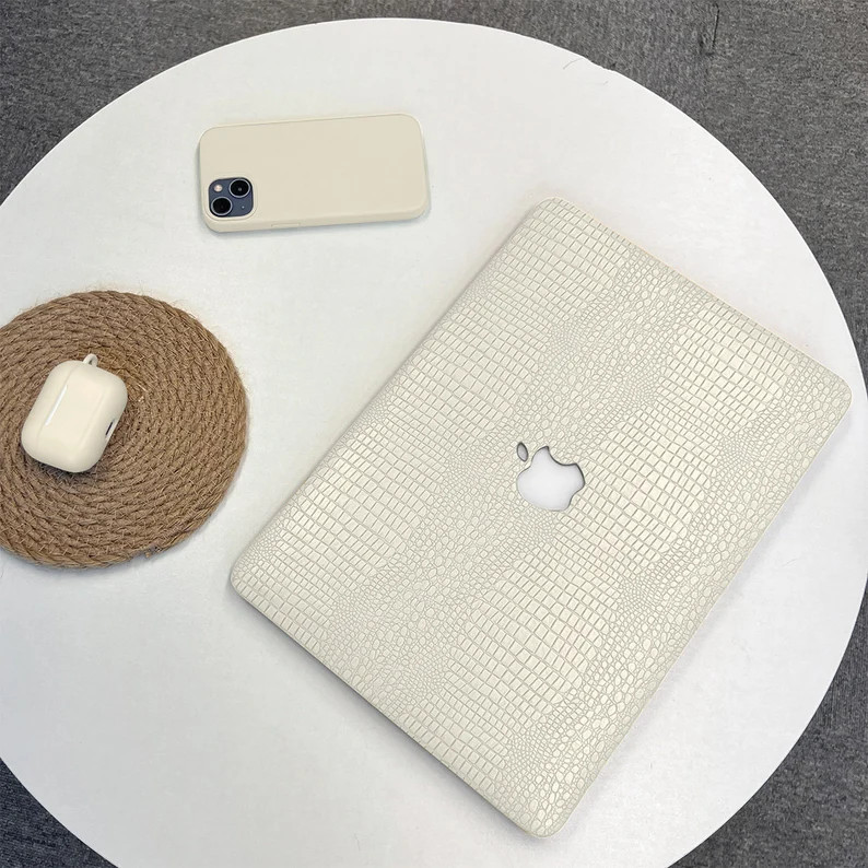 White Crocodile Print Hard Cover MacBook Case, Neutral Laptop Case, Unique Protect Cover for MacB... | Etsy (US)