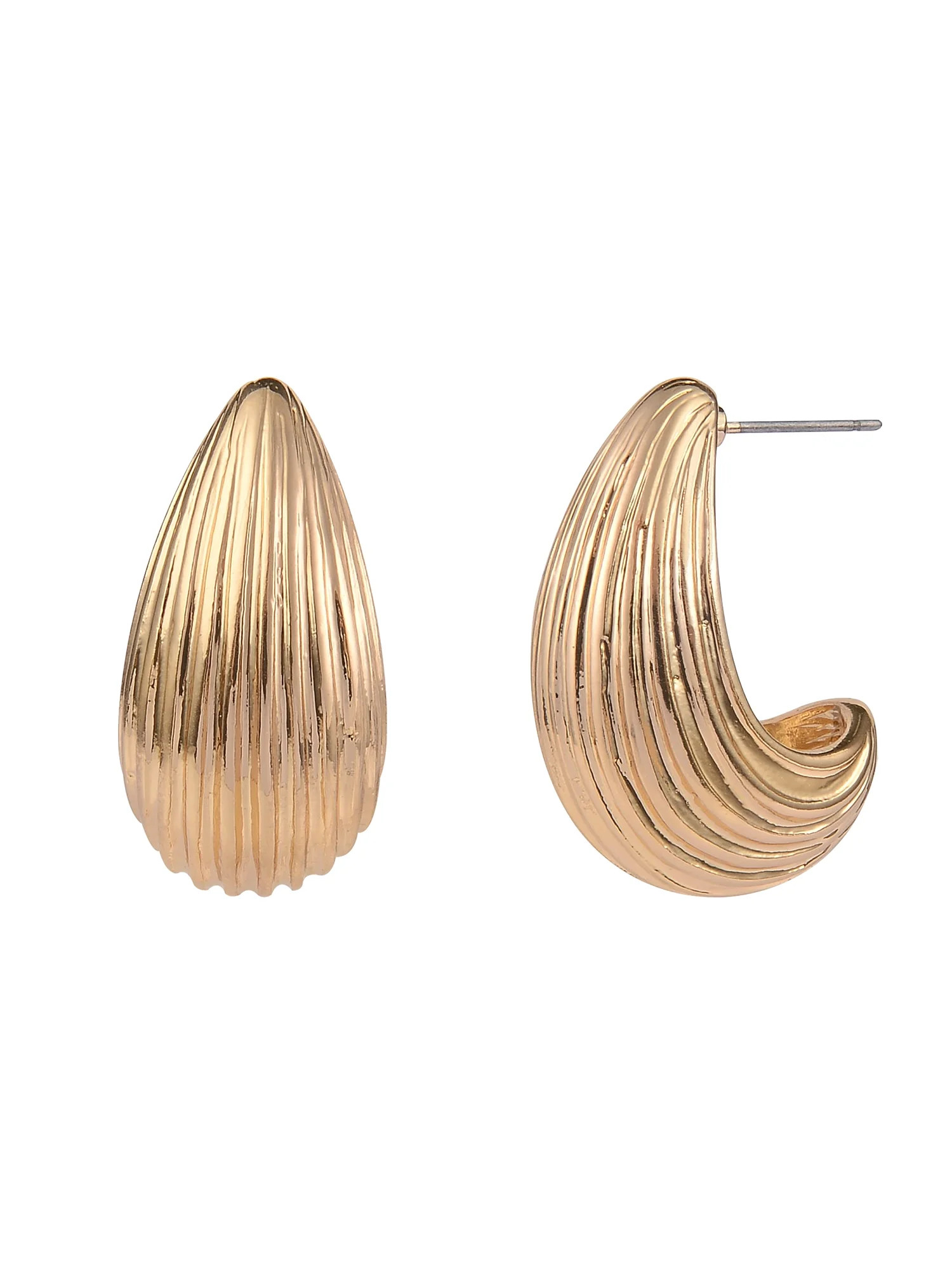Time and Tru Women's Gold-Tone Textured Wide C-Hoop Earrings | Walmart (US)